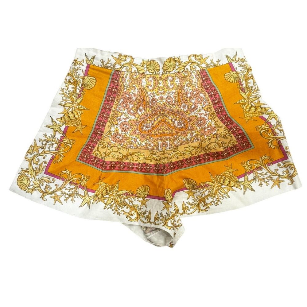 Maje Baroque Scarf Print Linen Blend Tailored Shorts Yellow White Size 38 US 6